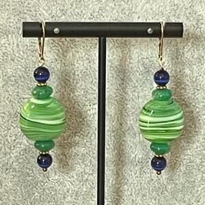 Handmade earrings goldfilled clasps green blue beads dangle